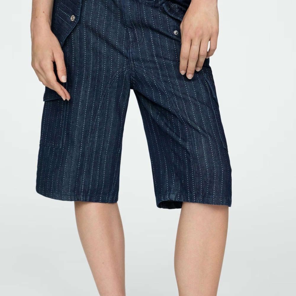 Mango Denim Bermuda Shorts With Decorative Stitching Trendy Size 36/4 NWT